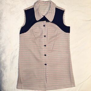 Vintage OOAK Polka Dot Sleeveless Shift Mini Dress M Red White Blue Button Up